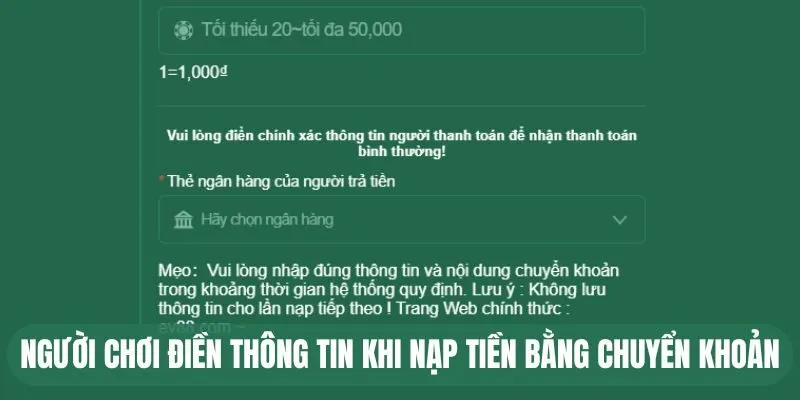 Nạp Tiền EV88 - Các Bước Đơn Giản Để Lên Vốn 2 Người chơi điền thông tin khi nạp tiền bằng chuyển khoản